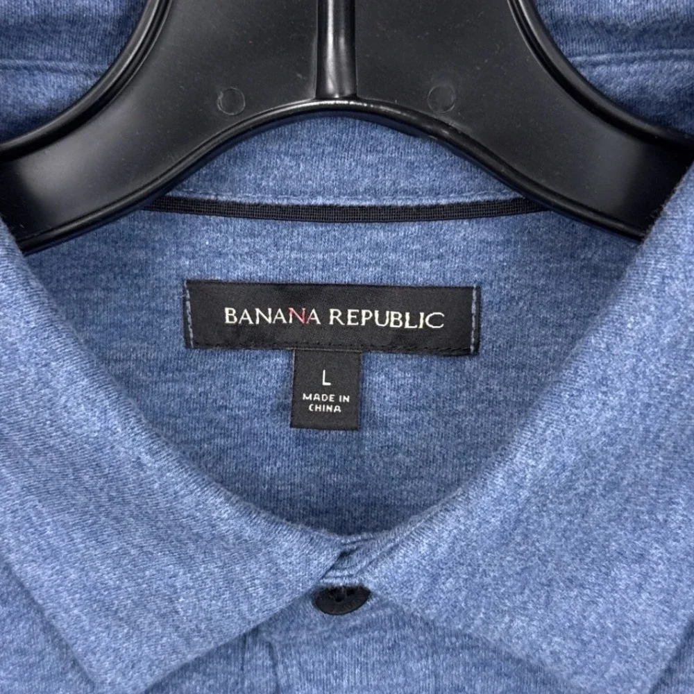 Banana Republic Mens Luxe Touch Performance Polo Shirt Blue Heather Large NWT